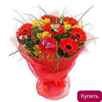 Герберы и хризантемы в букете