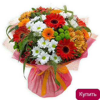 Герберы и хризантемы в букете