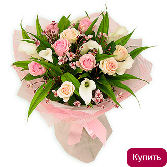 Каллы и розы в букете
